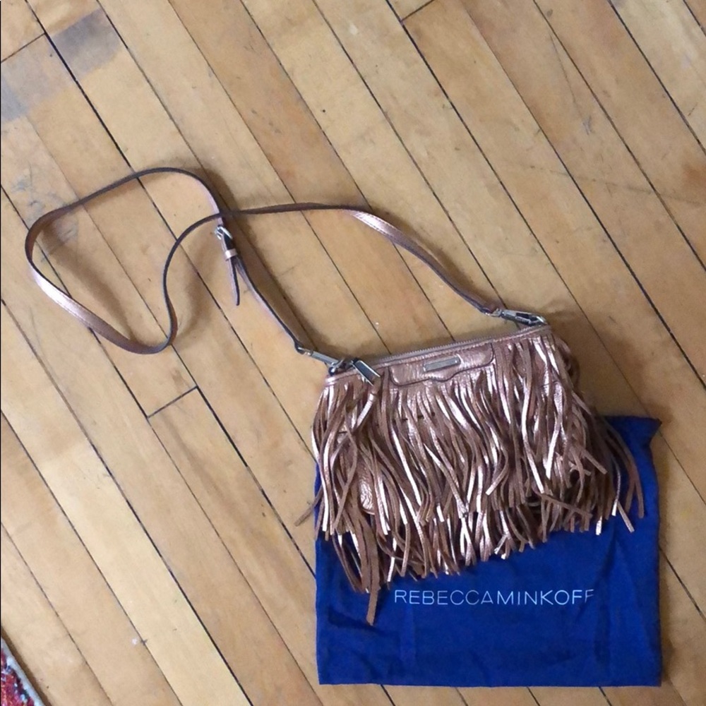 Rebecca Minkoff fringe leather rose gold crossbody